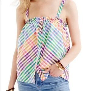 J. Crew RAINBOW GINGHAM Cottagecore Smocked Button Front Tank Top
